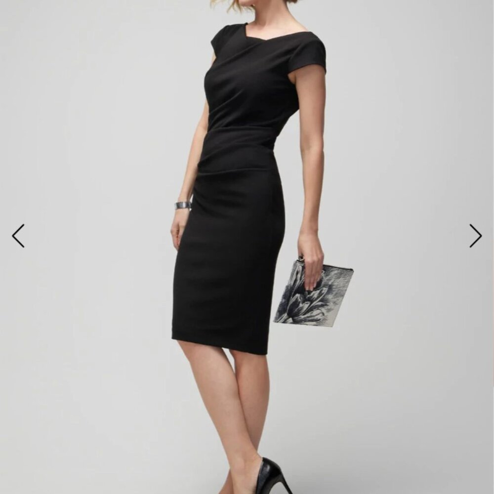 New WHBM Cap Sleeve Draped Sheath Dress Black 4P
